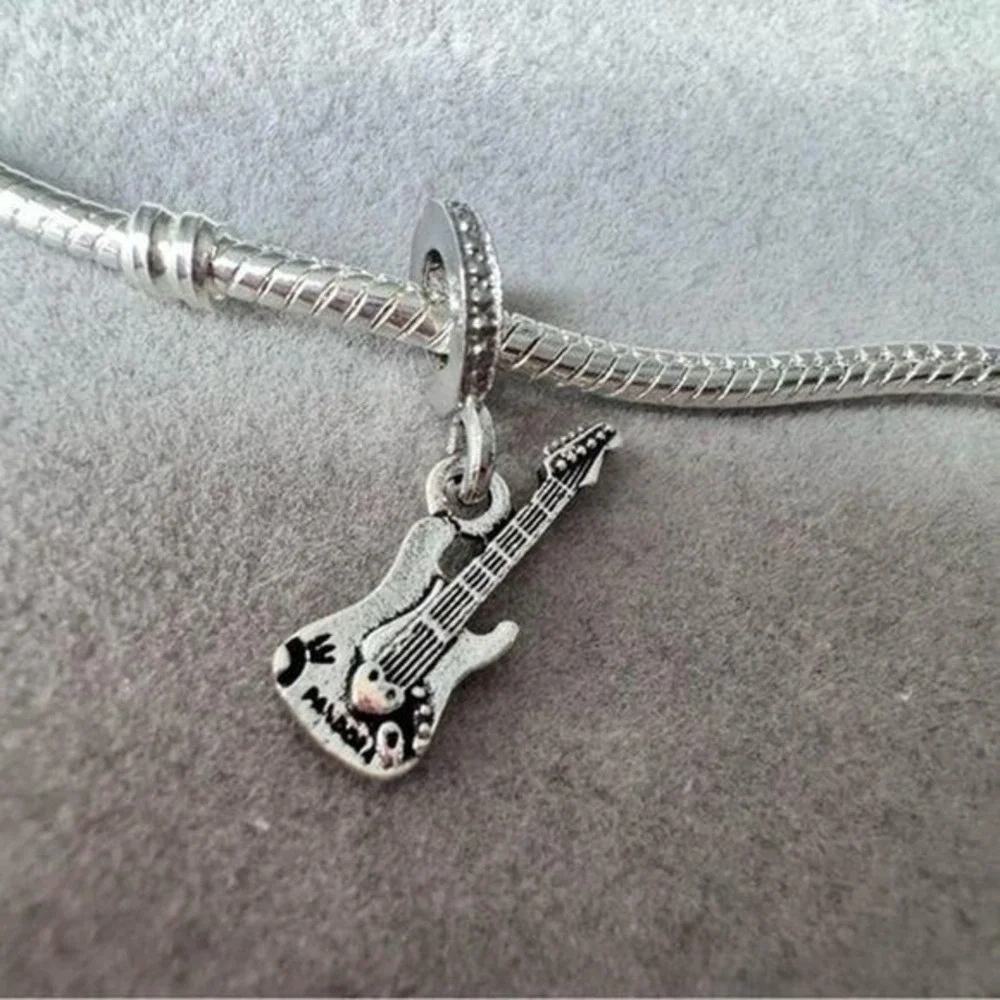 Silver Dangle Guitar European Charm‎ fits PANDORA